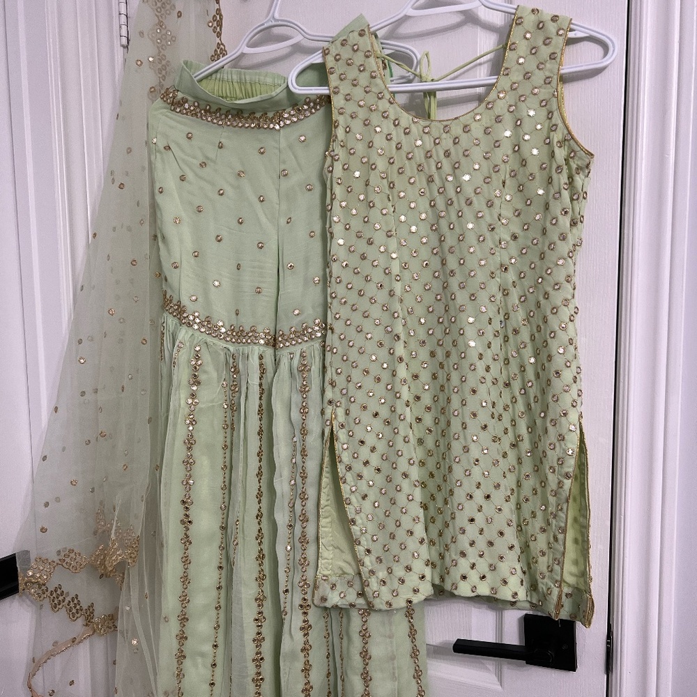 Pistachio Green Gharara - Sharara Punjabi Suit - Indian dress EXTRA SMALL